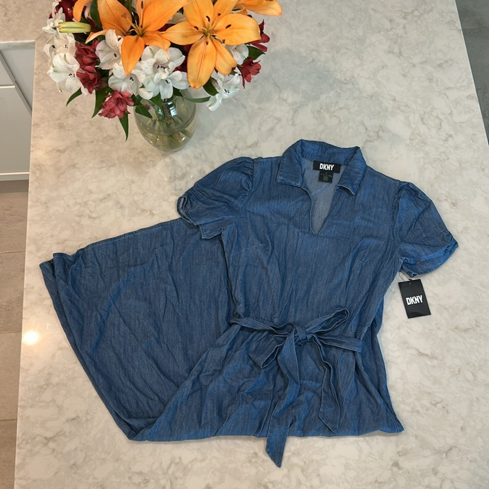 NWT DKNY Women's Ruched-Sleeve Belted Shirtdress - Picture 9 of 15